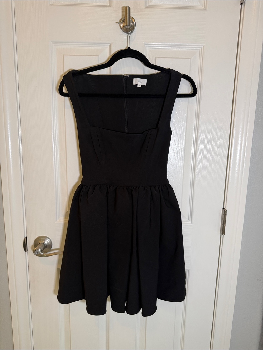 LPA Black Square-Neck Fit & Flare Mini Dress